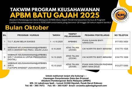 TAKWIM PROGRAM KEUSAHAWANAN OKTOBER 2025 TERUS PERKASA USAHAWAN BELIA