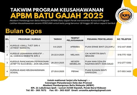 TAKWIM PROGRAM KEUSAHAWANAN OGOS 2025 TERUS PERKASA USAHAWAN BELIA NEGARA
