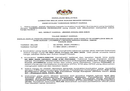 KENYATAAN TAWARAN SEBUT HARGA JBSN KEDAH