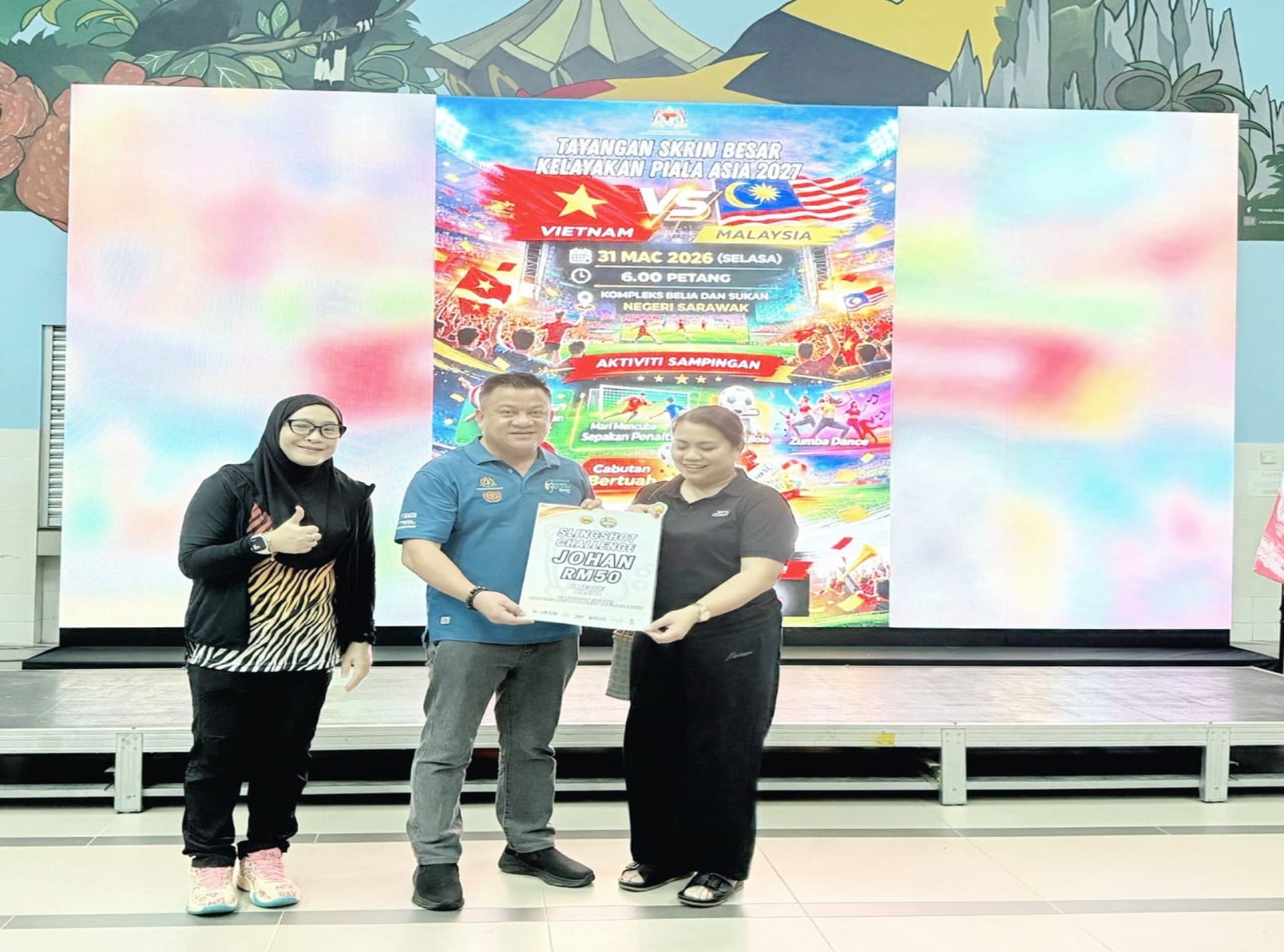 Bidikan Juara Pertandingan Mini Slingshot Kategori Wanita Sempena Tayangan Skrin Besar Kelayakan Piala Asia 2027 Perlawanan Malaysia vs Vietnam