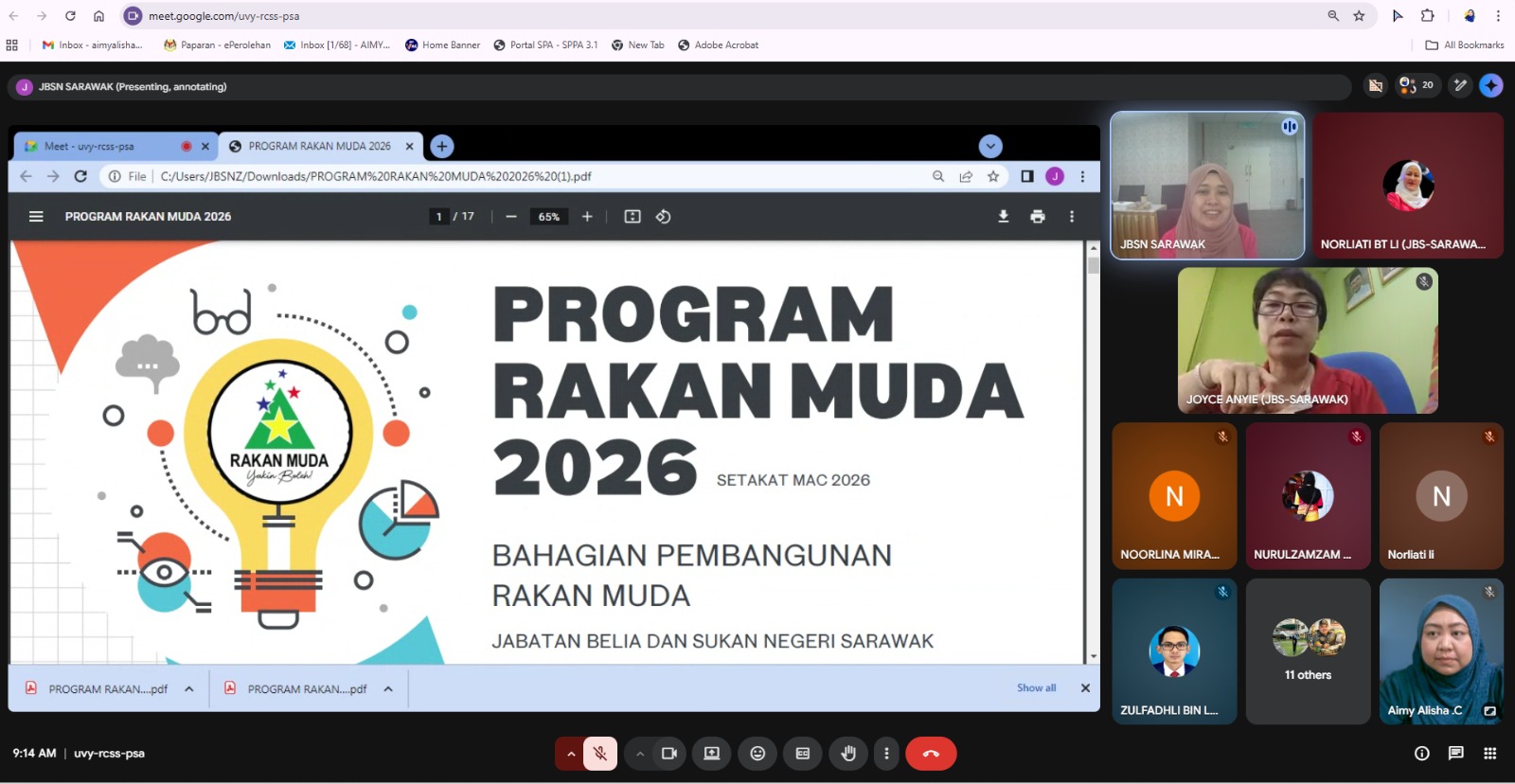 PERBINCANGAN PROGRAM TAHUNAN RAKAN MUDA JABATAN BELIA DAN SUKAN NEGERI SARAWAK