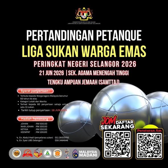 LIGA SUKAN WARGA EMAS PERINGKAT NEGERI SELANGOR 2026