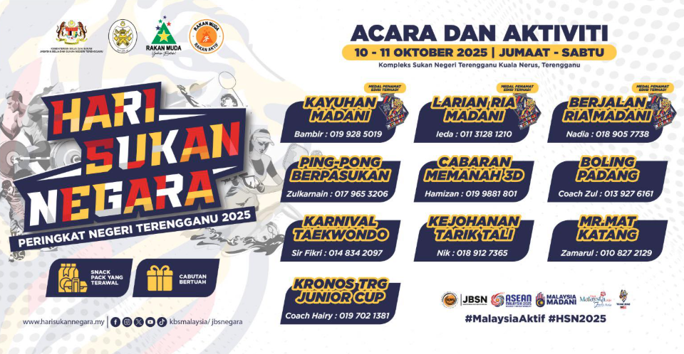HEBAHAN SENARAI ACARA DAN AKTIVITI SEMPENA HARI SUKAN NEGARA PERINGKAT NEGERI TERENGGANU 2025