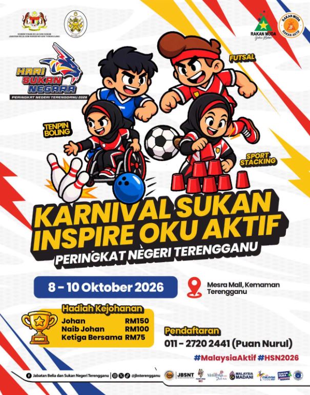 HEBAHAN PENYERTAAN KARNIVAL SUKAN INSPIRE OKU AKTIF PERINGKAT NEGERI TERENGGANU 2026  