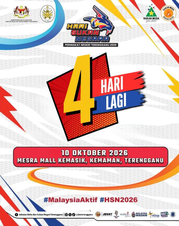 4 HARI LAGI!   Tinggal 4 hari je lagi!    Terengganu, dah ready nak gerakkan semangat sukan satu negeri?!   