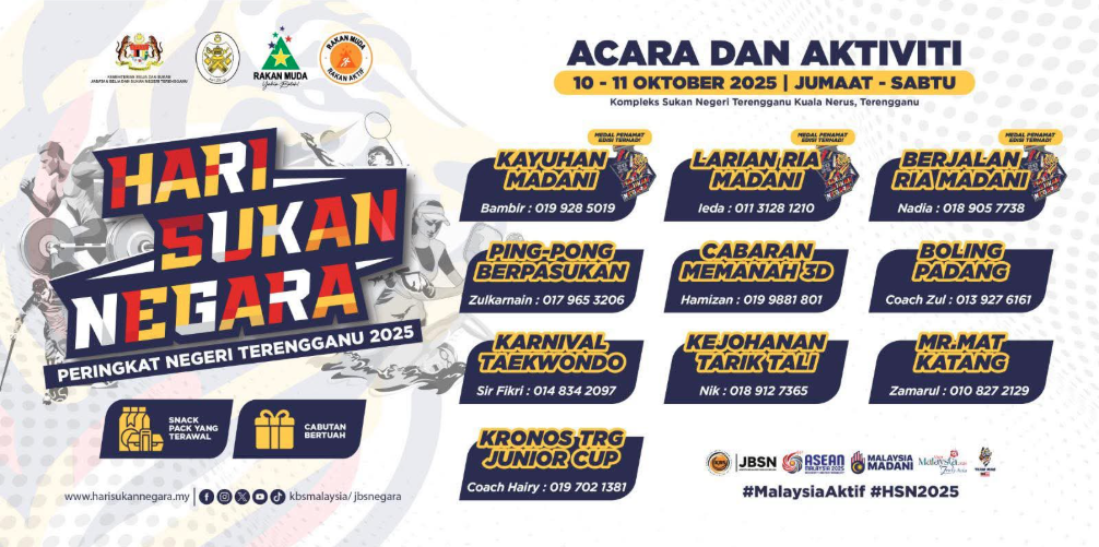 HEBAHAN SENARAI ACARA DAN AKTIVITI SEMPENA HARI SUKAN NEGARA PERINGKAT NEGERI TERENGGANU 2025