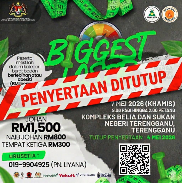 PENYERTAAN DITUTUP! PERTANDINGAN BIGGEST LOSER PERINGKAT NEGERI TERENGGANU TAHUN 2026