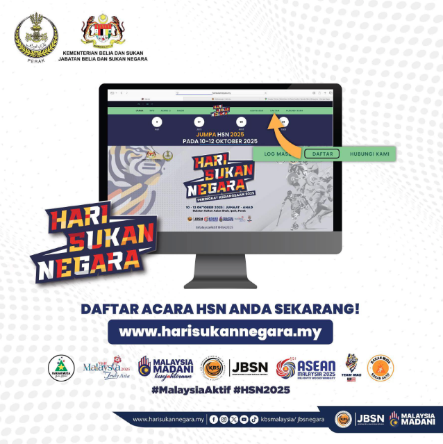 JOM DAFTAR ACARA ANDA SEKARANG DI PORTAL RASMI HSN DAN AKTIFKAN GAYA HIDUP SIHAT BERSAMA KOMUNITI ANDA!